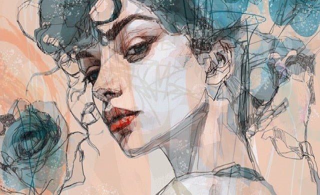 Volto femminile carta da parati rosa blu