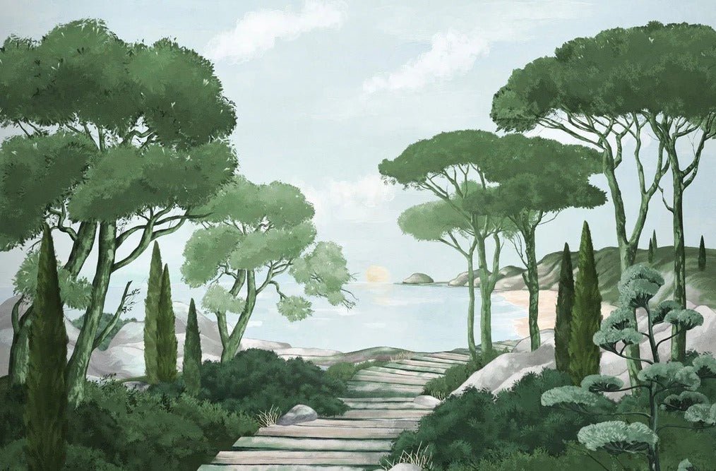 Camminare nella carta da parati verde dei ruscelli