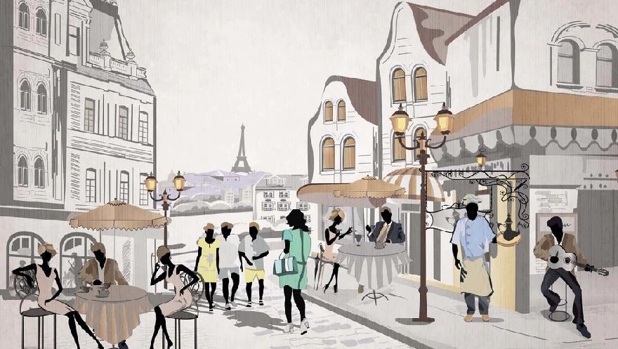 Carta da parati bistrot parigino caffè all'aperto