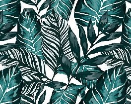 Carta da parati bistrot foglia color blu pavone