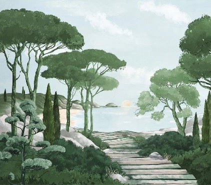 Camminare nella carta da parati verde dei ruscelli