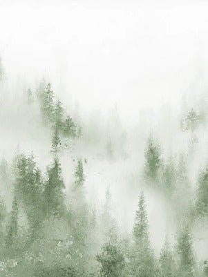 Carta da parati acquerello verde nebbia bistro abete