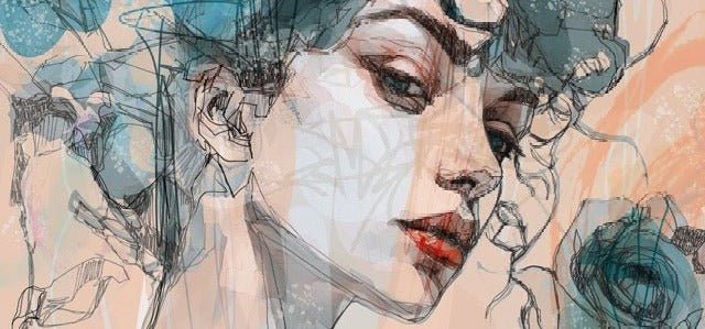 Volto femminile carta da parati rosa blu