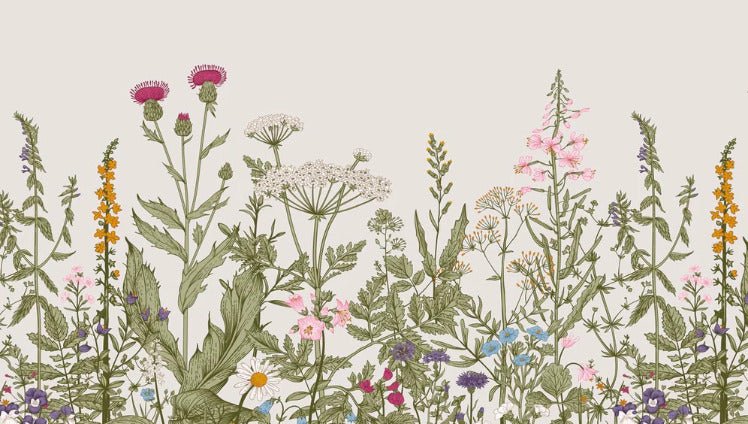 Carta da parati romantica folk botanica da bistrot