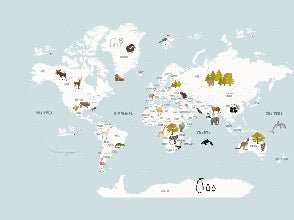 Carta da parati Mappa del mondo in francese per bambini blu ghiaccio