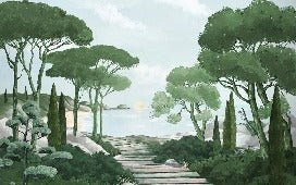 Camminare nella carta da parati verde dei ruscelli