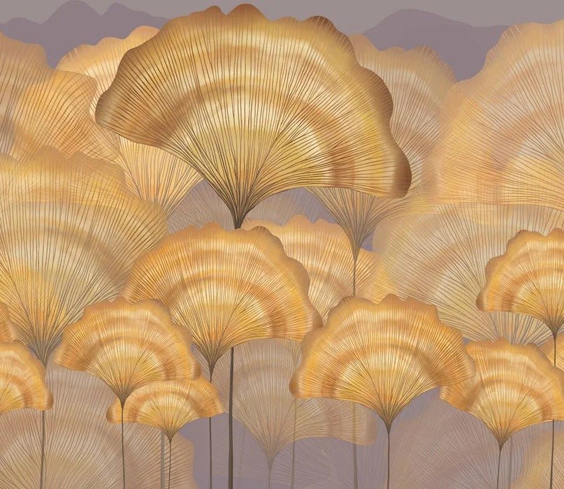 Carta da parati contemporanea ginkgo ocra