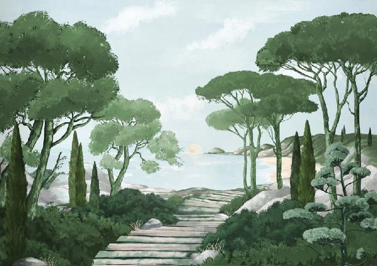 Camminare nella carta da parati verde dei ruscelli