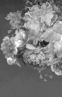 Carta da parati bistrot Peony in bianco e nero