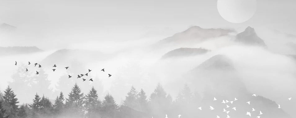 Carta da parati con nebbia di montagna mistica