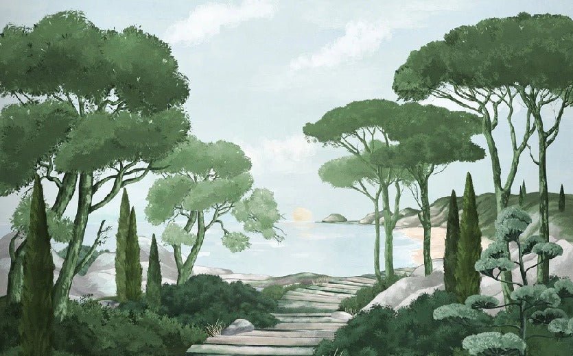 Camminare nella carta da parati verde dei ruscelli