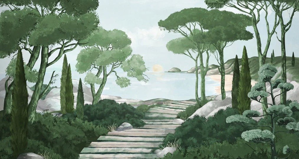 Passeggiare nel verde della carta da parati dei ruscelli