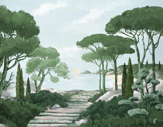 Camminare nella carta da parati verde dei ruscelli