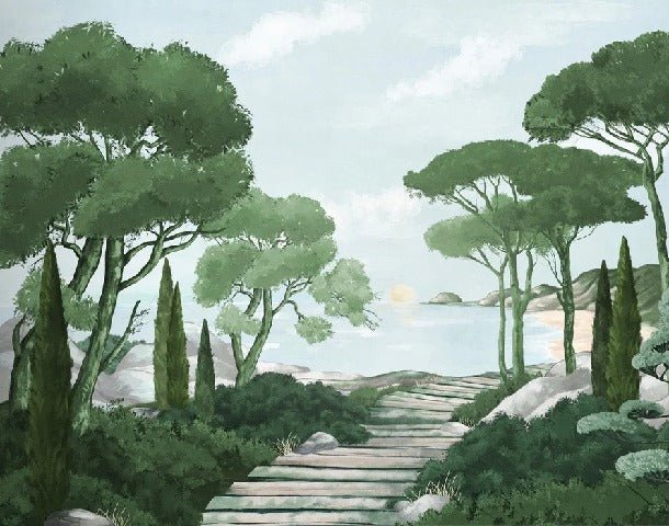 Camminare nella carta da parati verde dei ruscelli