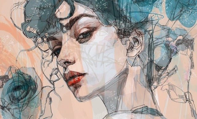 Volto femminile carta da parati rosa blu