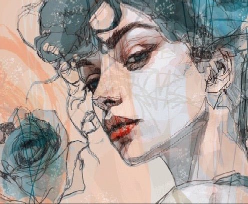 Volto femminile carta da parati rosa blu