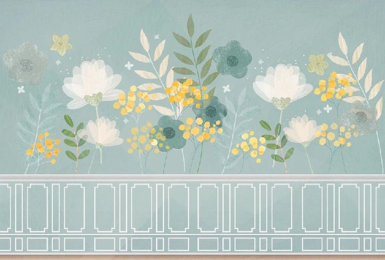 Carta da parati per cucina verde acqua e floreale primaverile