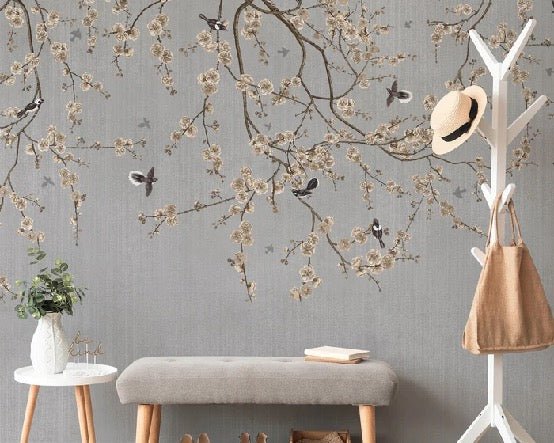 Carta da parati con rami fioriti