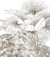 Carta da parati con incisioni monocromatiche tropicali