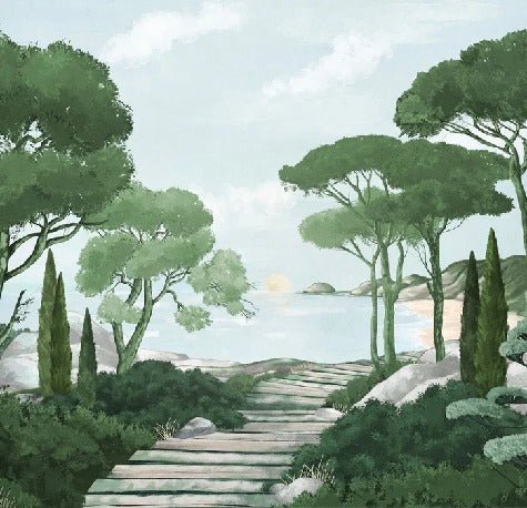 Camminare nella carta da parati verde dei ruscelli