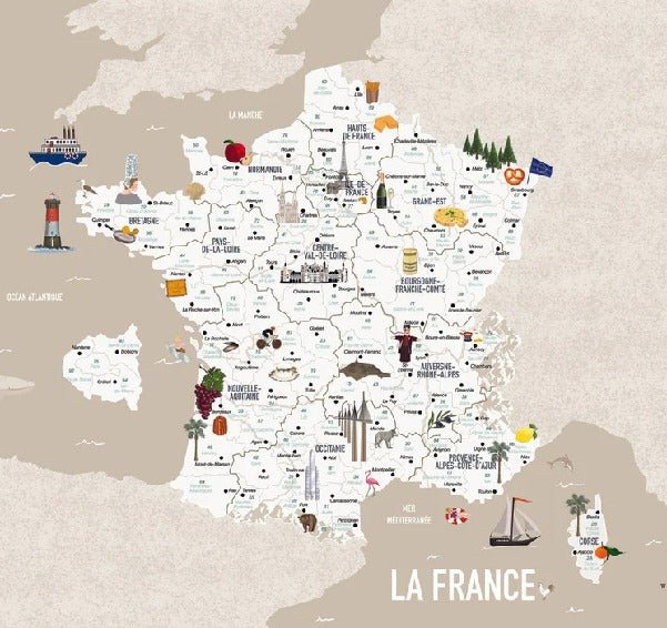 Carta geografica della Francia per bambini, beige