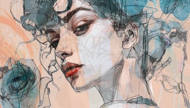 Volto femminile carta da parati rosa blu