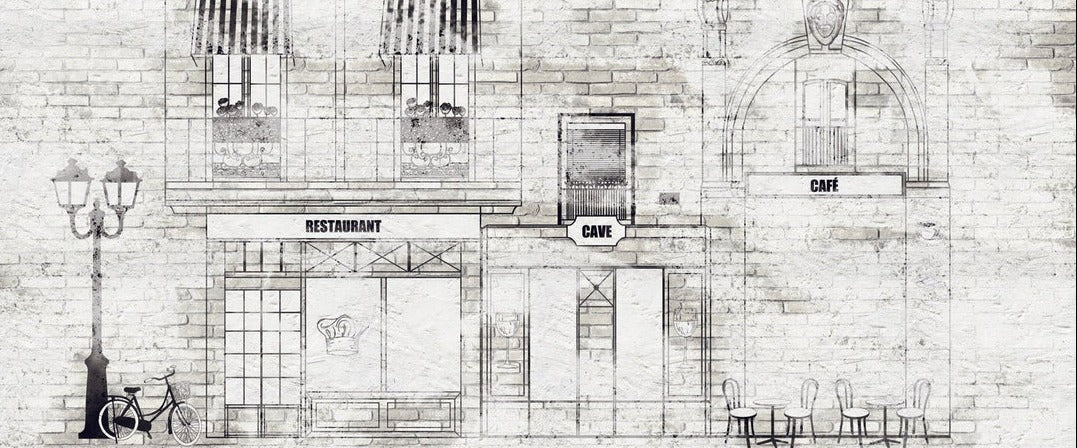 Carta da parati bistrot vintage facciata parigina
