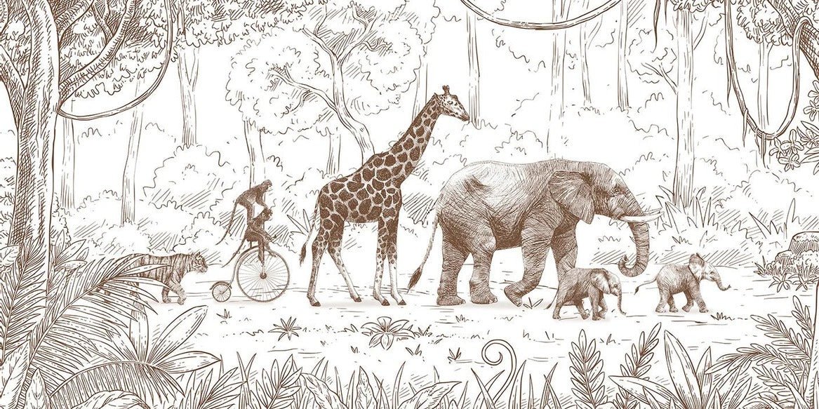 Carta da parati monocromatica per la giungla dei bambini