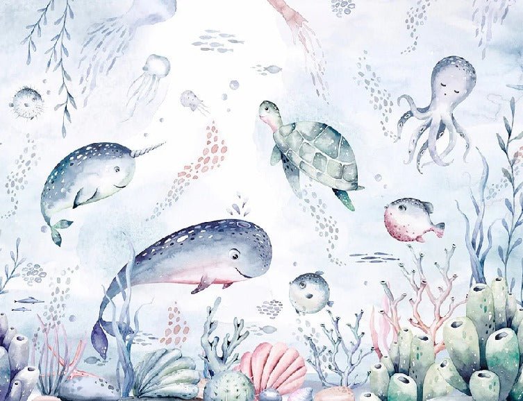 Sfondo con balene dell'oceano da favola