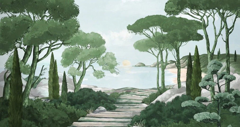 Camminare nella carta da parati verde dei ruscelli