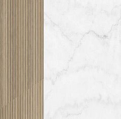 Carta da parati a strisce in finto marmo e rovere