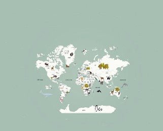 Carta da parati con mappamondo francese per bambini, verde