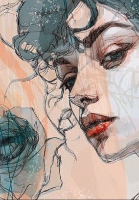 Volto femminile carta da parati rosa blu