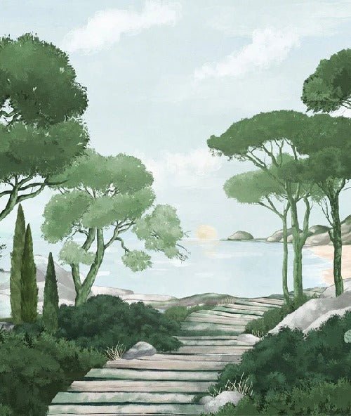 Camminare nella carta da parati verde dei ruscelli