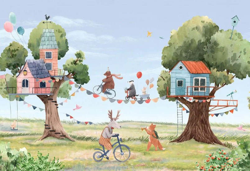 Carta da parati per bambini con animali e fanfara