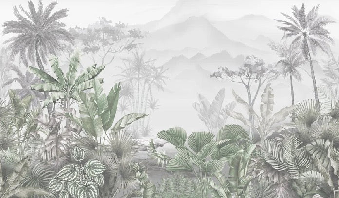 Carta da parati per toilette verde tropicale di tendenza