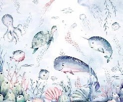 Sfondo con balene dell'oceano da favola