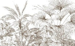 Carta da parati con incisioni monocromatiche tropicali