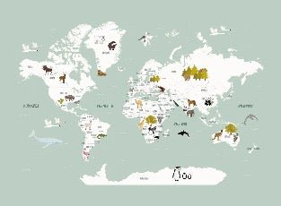 Carta da parati con mappamondo francese per bambini, verde