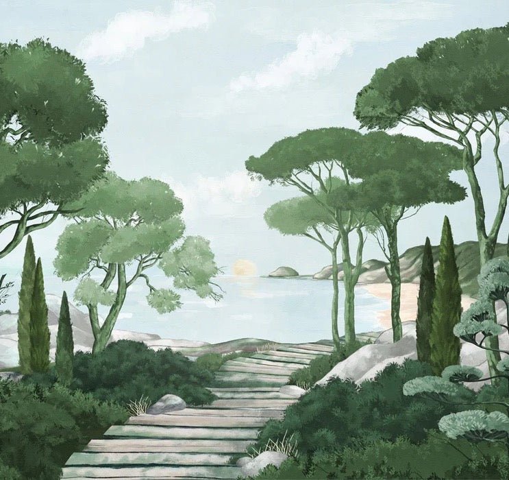 Camminare nella carta da parati verde dei ruscelli