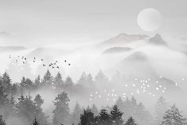 Carta da parati con nebbia di montagna mistica