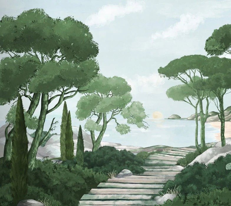 Passeggiare nel verde della carta da parati dei ruscelli