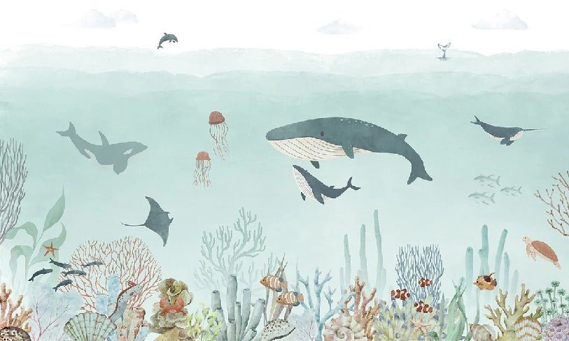 Baby balene blu carta da parati