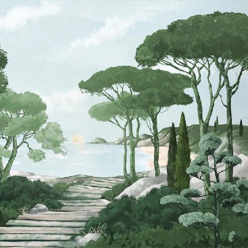 Camminare nella carta da parati verde dei ruscelli