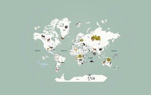 Carta da parati con mappamondo francese per bambini, verde