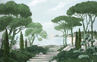 Camminare nella carta da parati verde dei ruscelli