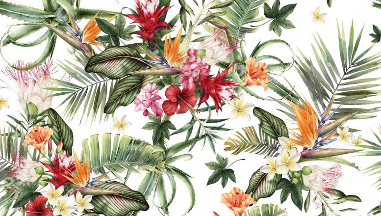 Carta da parati tropicale e fiori colorati