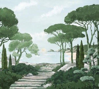 Camminare nella carta da parati verde dei ruscelli