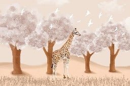 Carta da parati per la cameretta dei bambini Giraffa nella savana