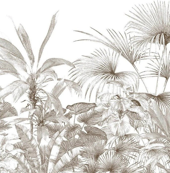 Carta da parati con incisioni monocromatiche tropicali